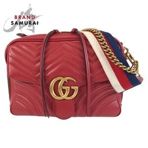 GUCCI GG Marmont red leather shoulder bag Clutch